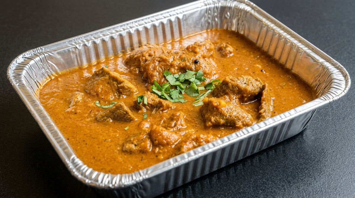 Chicken Madras (spicy coconut chicken curry) catering tray from Arun's Indian Kitchen