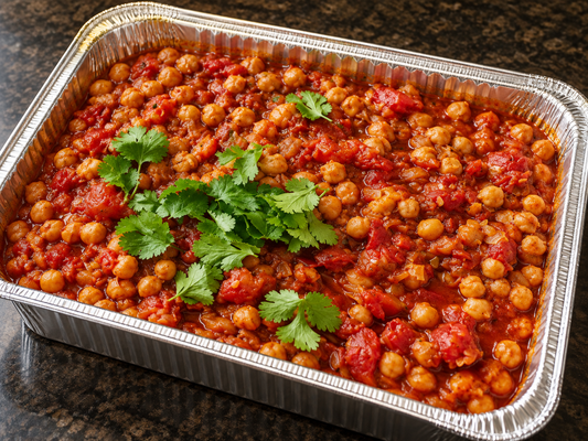 Chana Masala (spiced chickpea curry) catering tray from Arun's Indian Kitchen