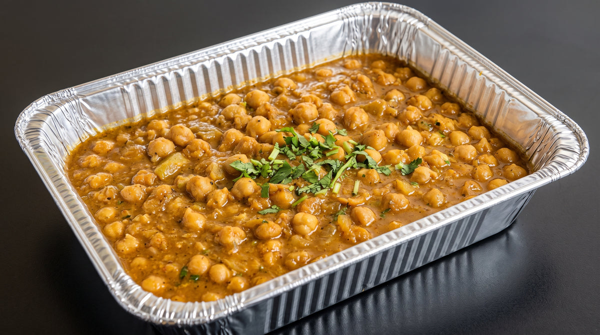 Chicken Chana (chicken and chickpea curry) catering tray from Arun's Indian Kitchen