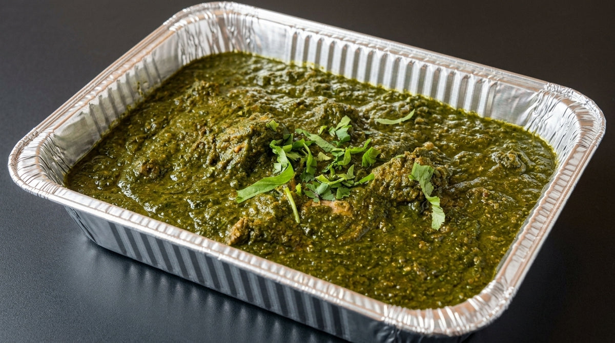 Chicken Saag (chicken and spinach curry) catering tray from Arun's Indian Kitchen