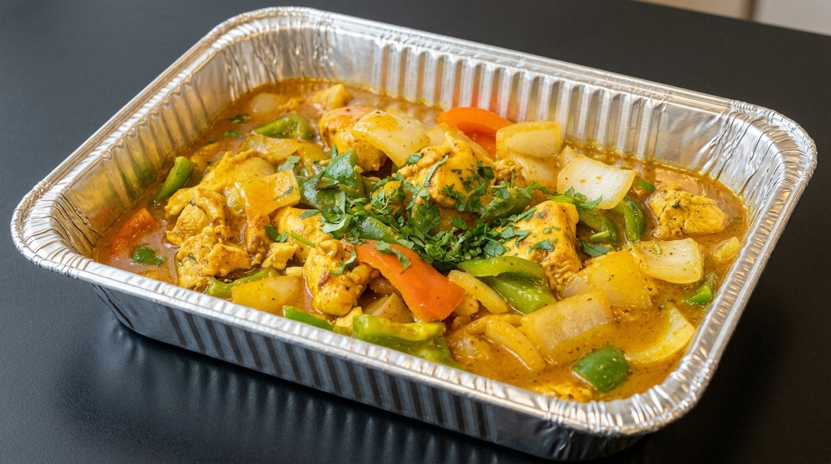 Chicken Chili Masala (spicy chicken with chilies and peppers) catering tray from Arun's Indian Kitchen
