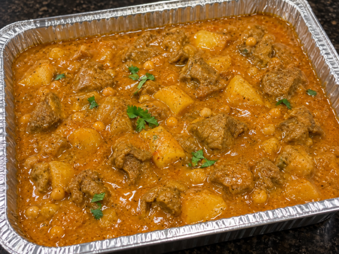 Lamb Chana (lamb and chickpea curry) catering tray from Arun's Indian Kitchen